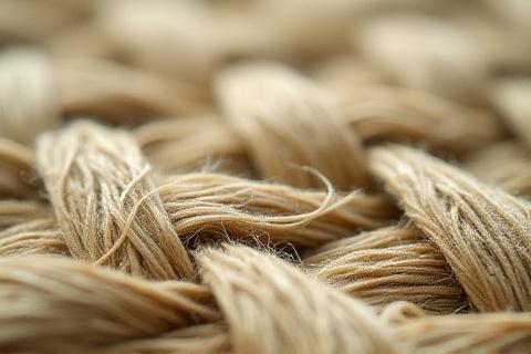Gros plan sur des fibres végétales, montrant leur aspect brut et écologique.